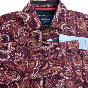 Silver Stone Paisley Collection Shirt Long Sleeve Size Small Modern Fit Mens New